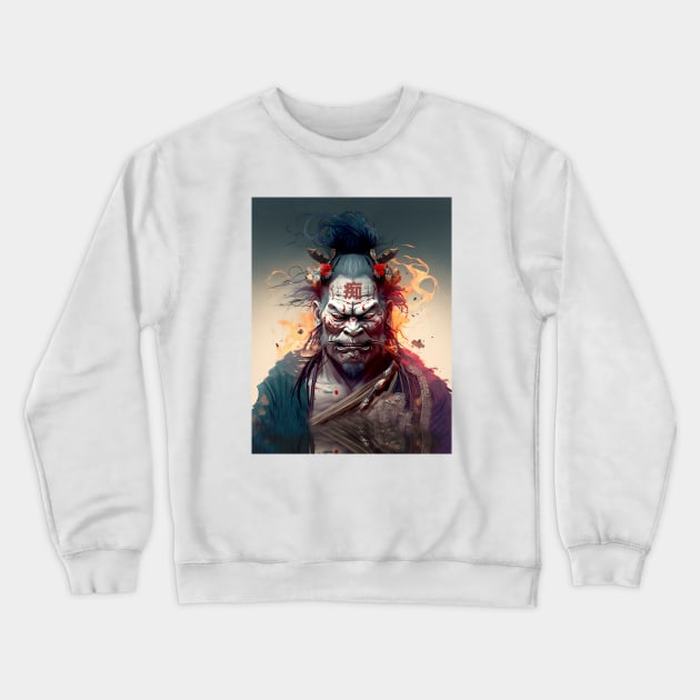 Wrath of a Samurai No. 2: Oni Transformation  -- Perturbed Samurai with the word for "Idiot", "Stupid" in kanji (痴 [chī] ) on his forehead Crewneck Sweatshirt by Puff Sumo